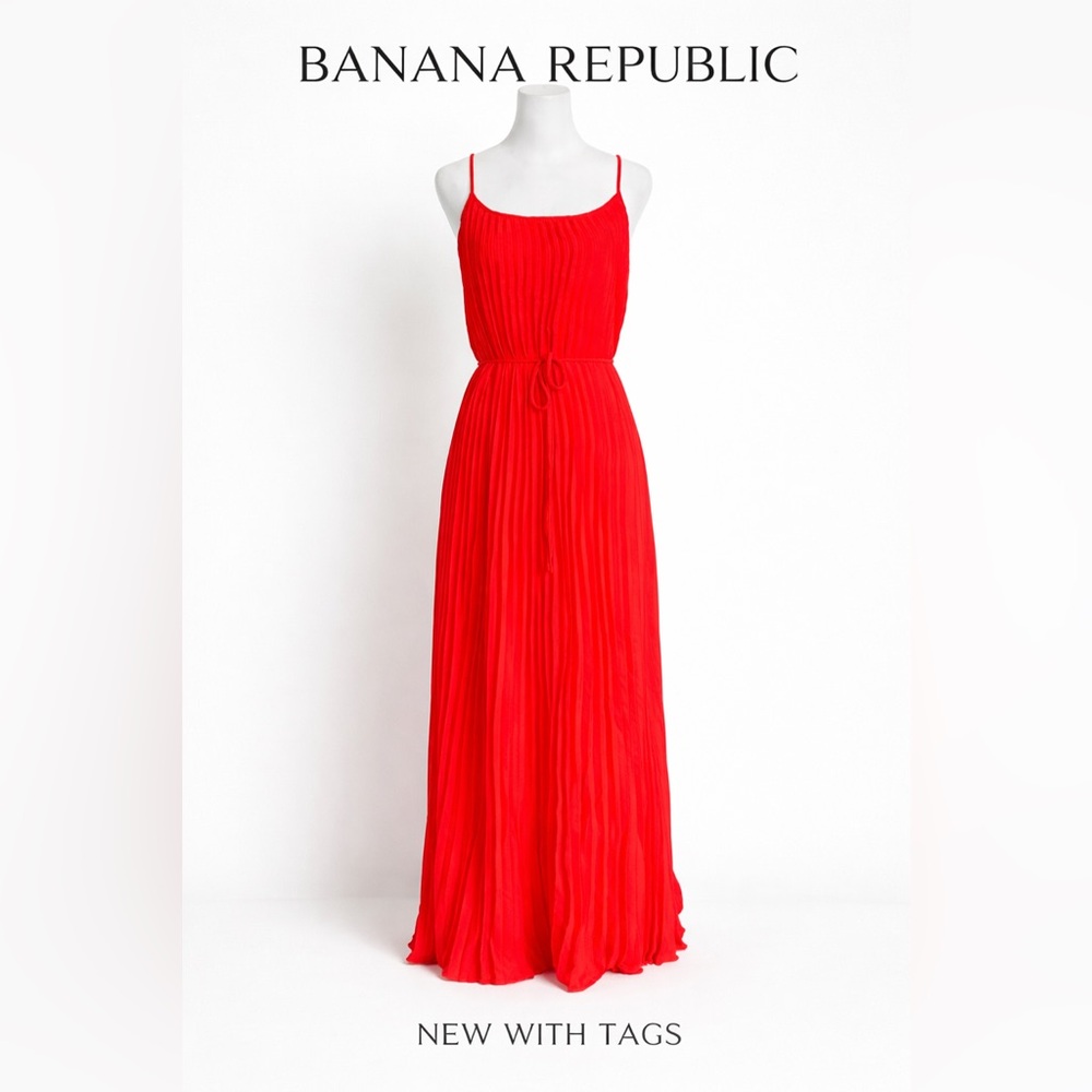 Banana Republic Red Pleated Chiffon Maxi Dress NWT Wedding Guest Resort